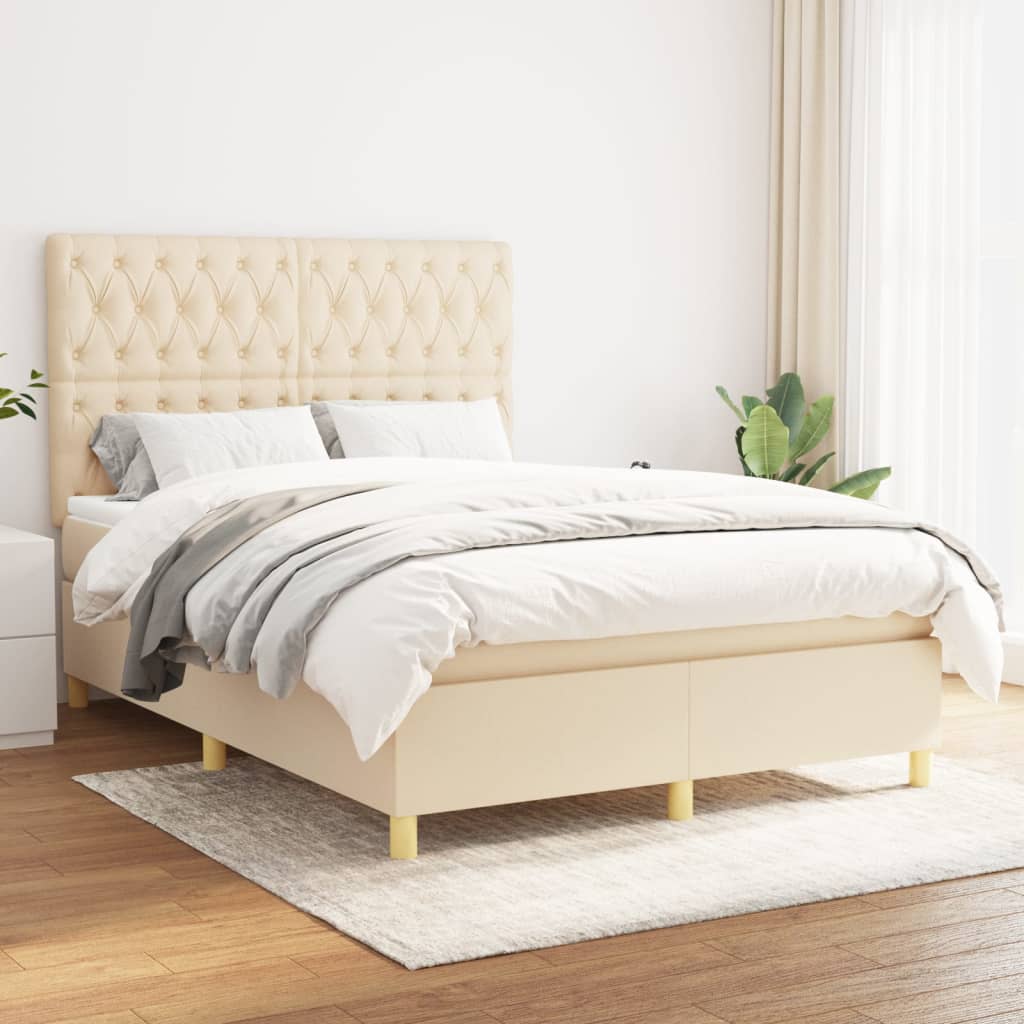 Boxspring met matras stof crèmekleurig 140x200 cm is nu te koop bij PeponiXL, paradijselijk wonen!