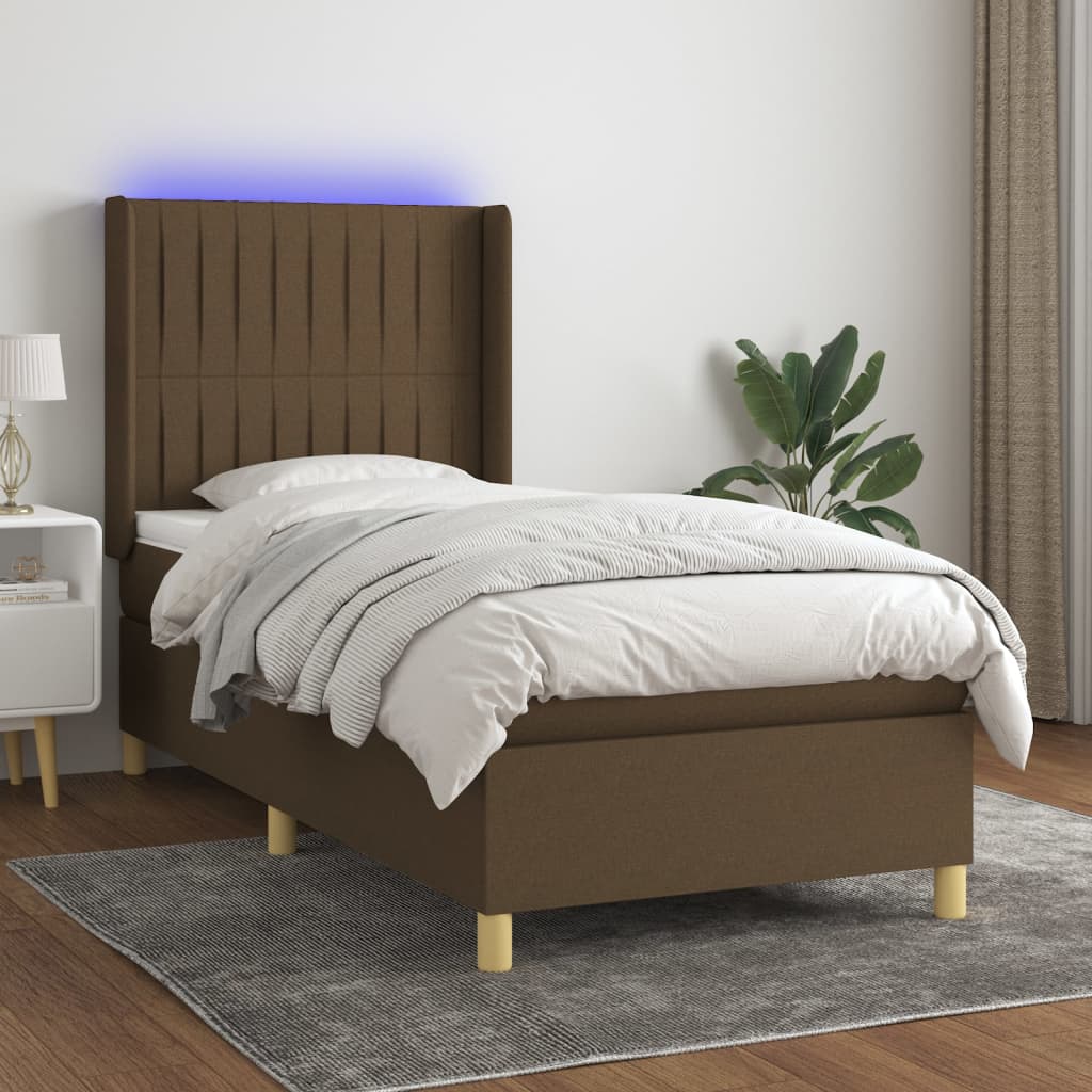 Boxspring met matras en LED stof donkerbruin 80x200 cm is nu te koop bij PeponiXL, paradijselijk wonen!