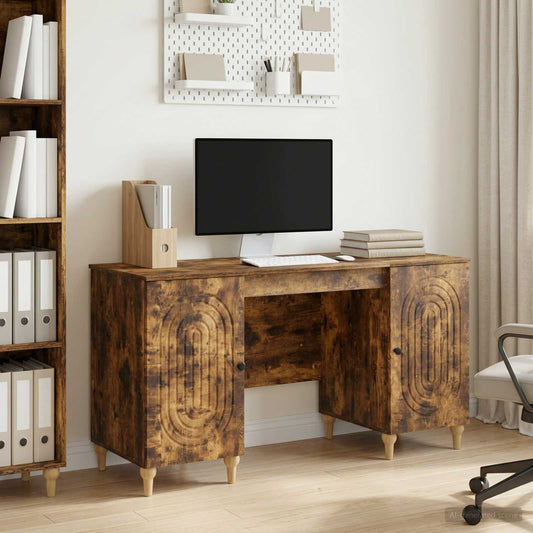 Bureau met plank Gerookt eiken 142,5 x 50 x 75 cm Bewerkt hout is nu te koop bij PeponiXL, paradijselijk wonen!