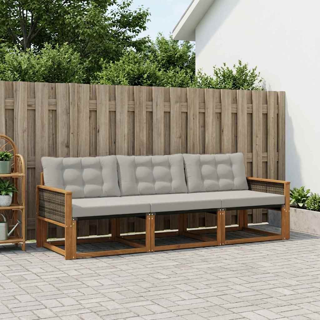 Buiten bankenset met kussen 3 pcs Naturel en lichtgrijs is nu te koop bij PeponiXL, paradijselijk wonen!
