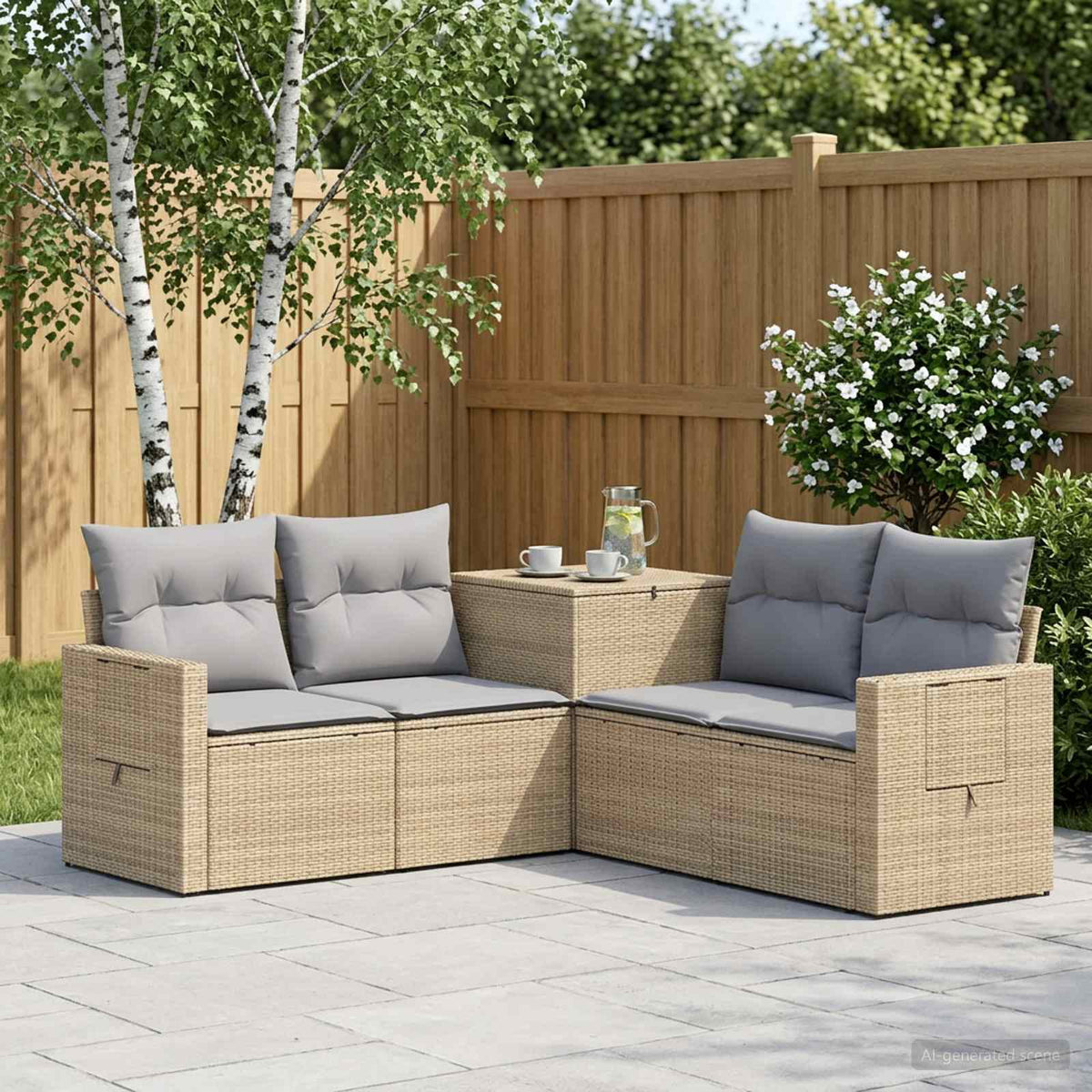 Bankstel 5 st Beige en Licht Grijs Poly Rattan en Staal is nu te koop bij PeponiXL, paradijselijk wonen!
