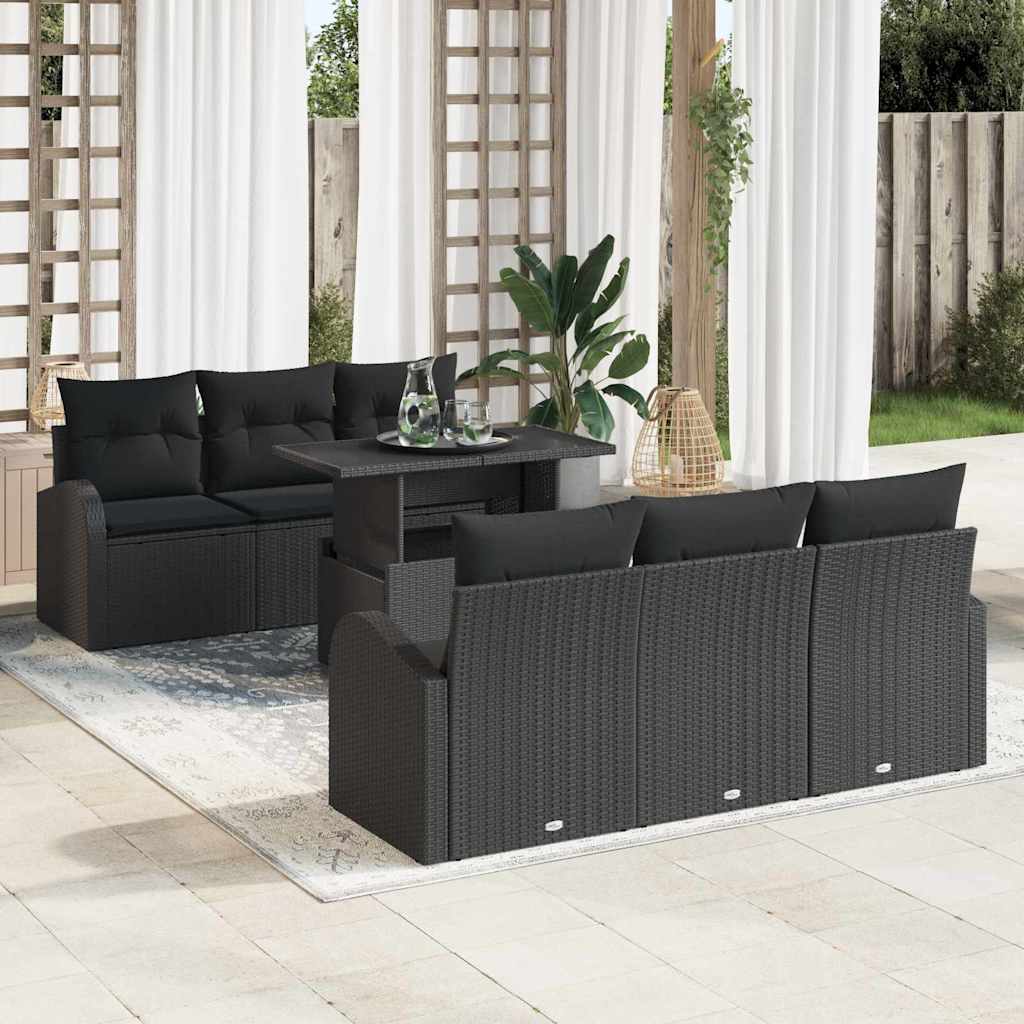 Tuin Sofa Set met kussen 7 pcs Zwart Poly riet is nu te koop bij PeponiXL, paradijselijk wonen!