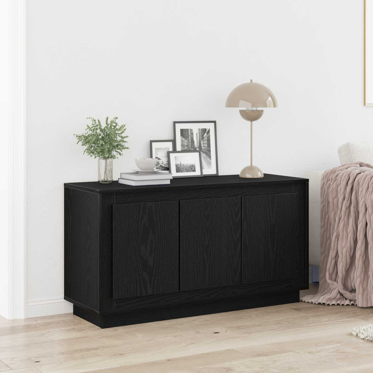 Dressoir Zwart Eiken 102 x 35 x 55 cm Bewerkt hout is nu te koop bij PeponiXL, paradijselijk wonen!