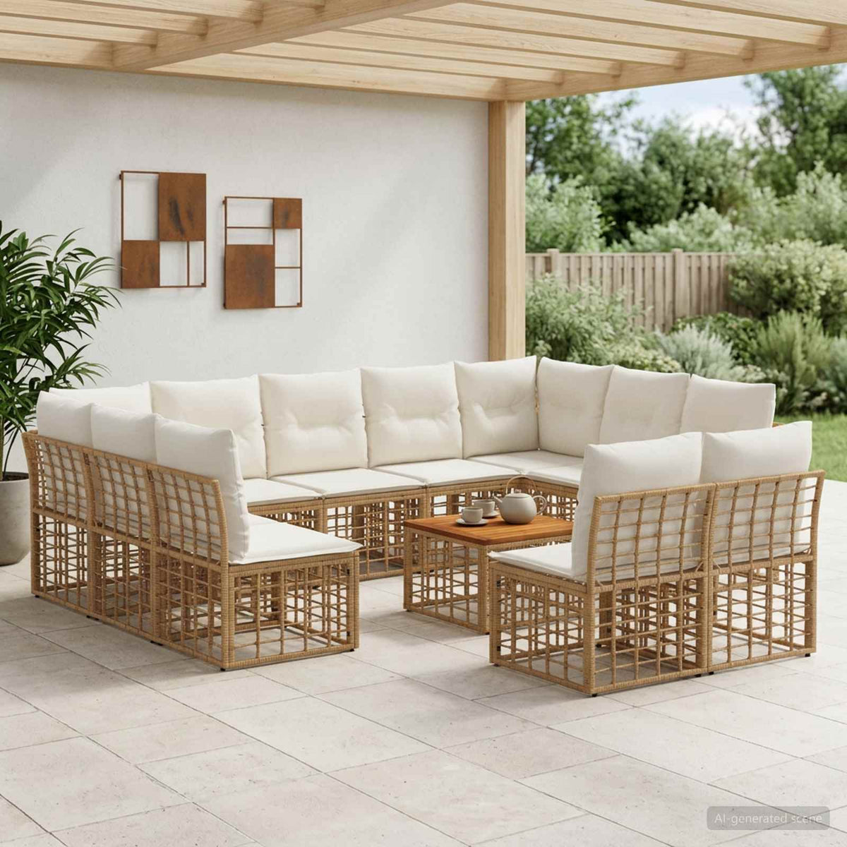 Buiten bankenset 12 pcs Natuurlijk en Crème Wit Polyester is nu te koop bij PeponiXL, paradijselijk wonen!