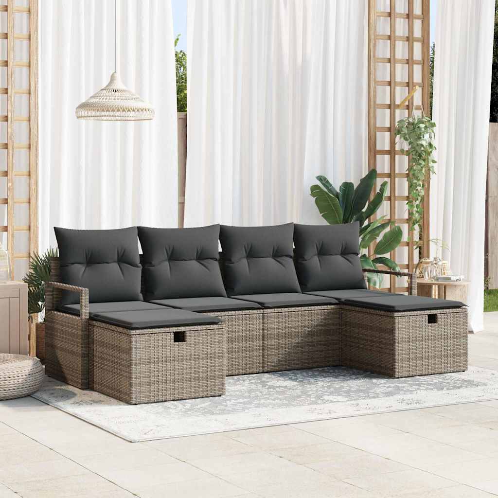 Bankstel 6 st 6-Aantal zitplaatsen Grijs poly rattan is nu te koop bij PeponiXL, paradijselijk wonen!