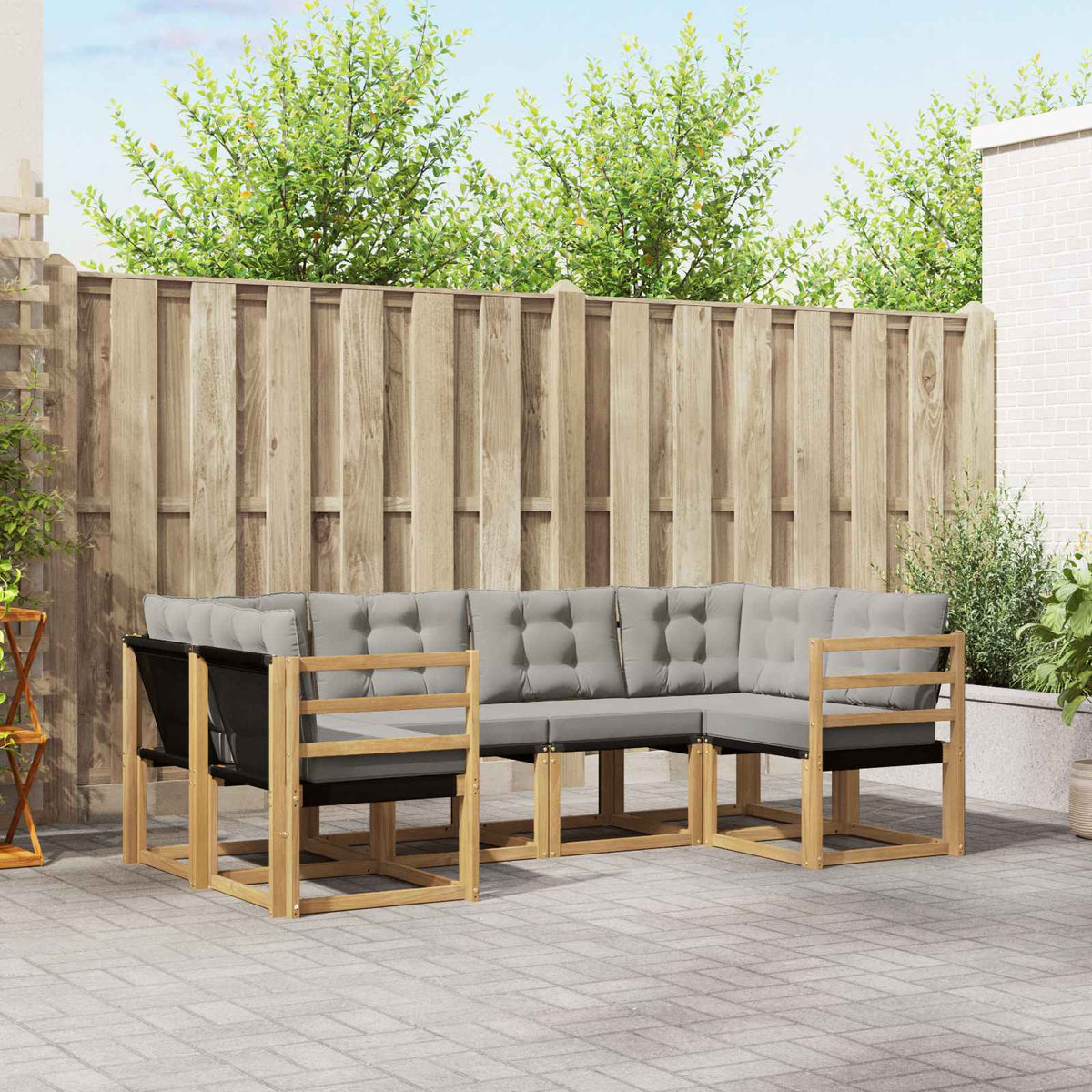 Buiten bankenset met kussen 6 pcs Wit en Lichtgrijs is nu te koop bij PeponiXL, paradijselijk wonen!