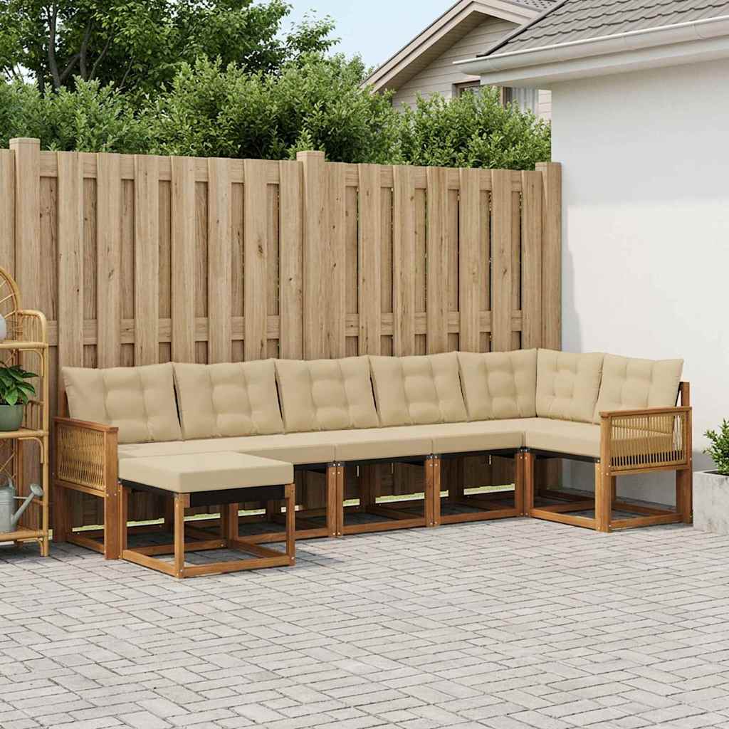 Buiten bankenset met kussen 7 pcs Natuurlijk en Beige is nu te koop bij PeponiXL, paradijselijk wonen!