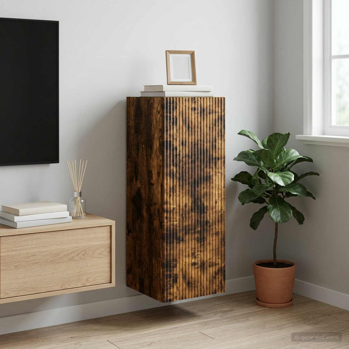 Wandkast Gerookt eiken 33 x 34,5 x 90 cm Bewerkt hout is nu te koop bij PeponiXL, paradijselijk wonen!