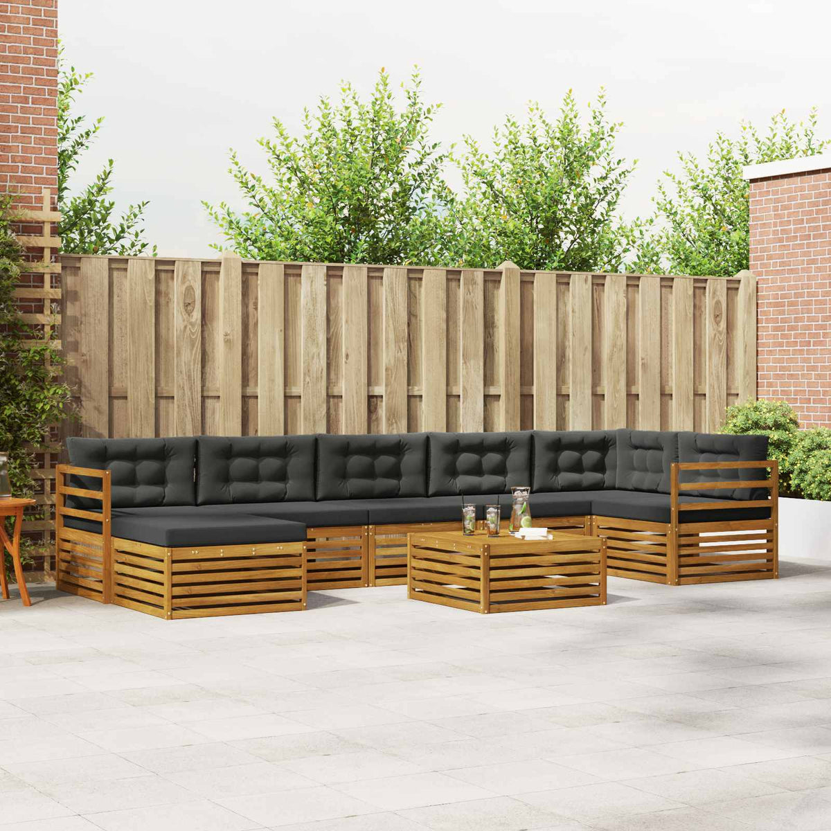 Buiten bankenset met kussen 8 pcs Natuurlijk en Antraciet is nu te koop bij PeponiXL, paradijselijk wonen!
