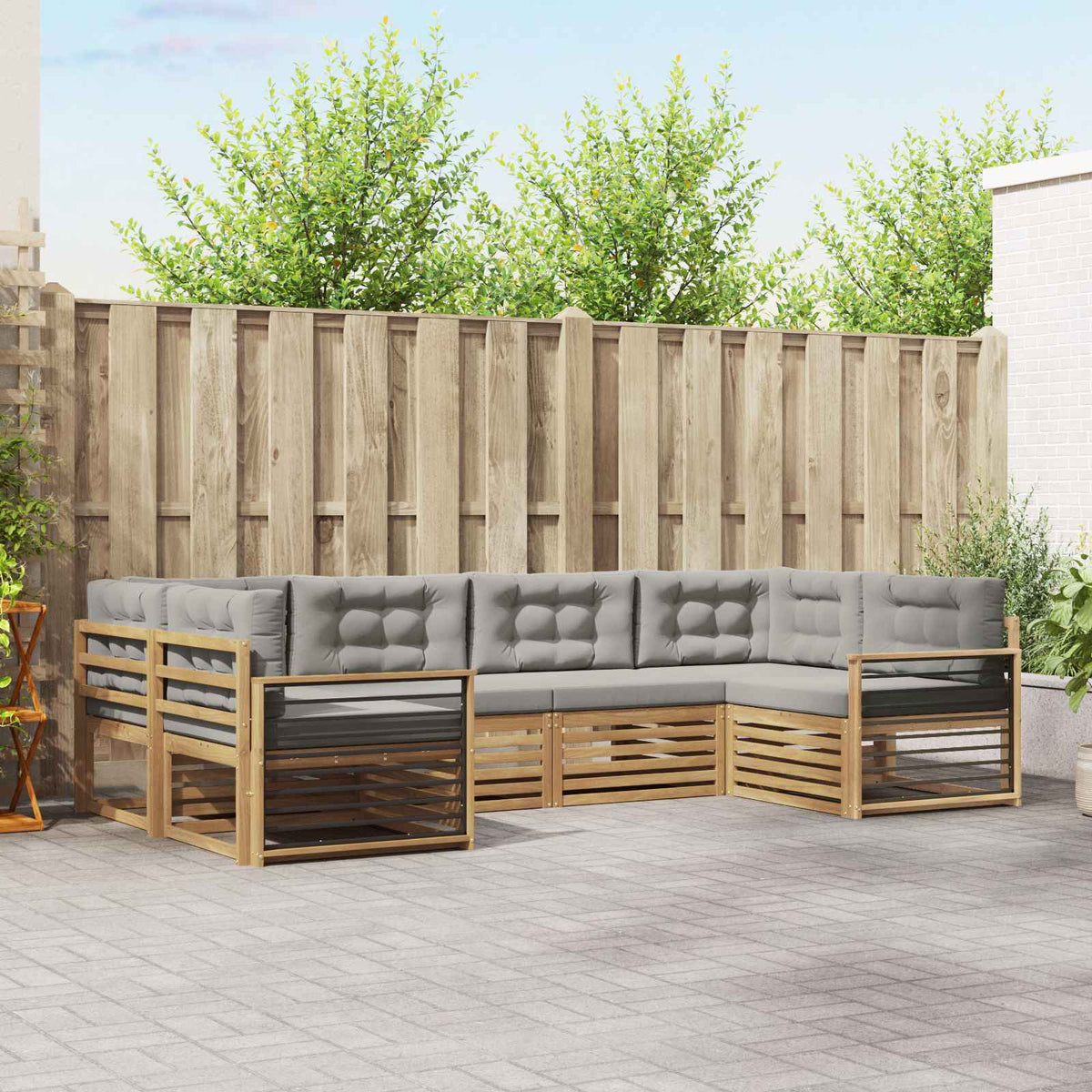 Buiten bankenset met kussen 6 pcs Wit en Lichtgrijs is nu te koop bij PeponiXL, paradijselijk wonen!
