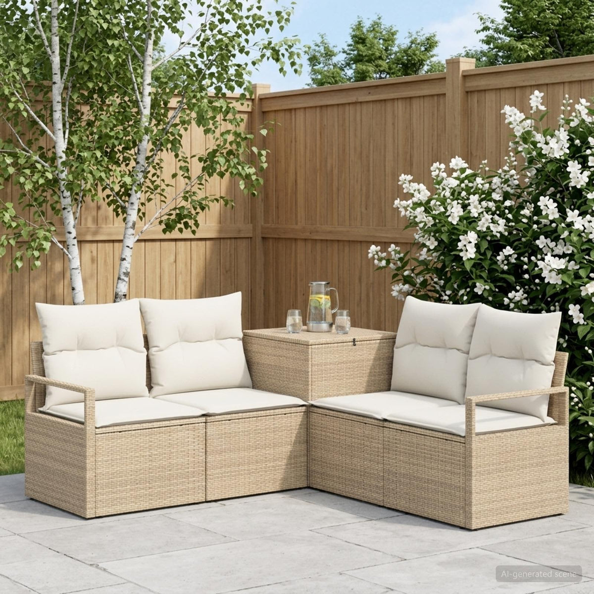 Bankstel 5 st Beige en Crème Wit Poly Rattan en Staal is nu te koop bij PeponiXL, paradijselijk wonen!