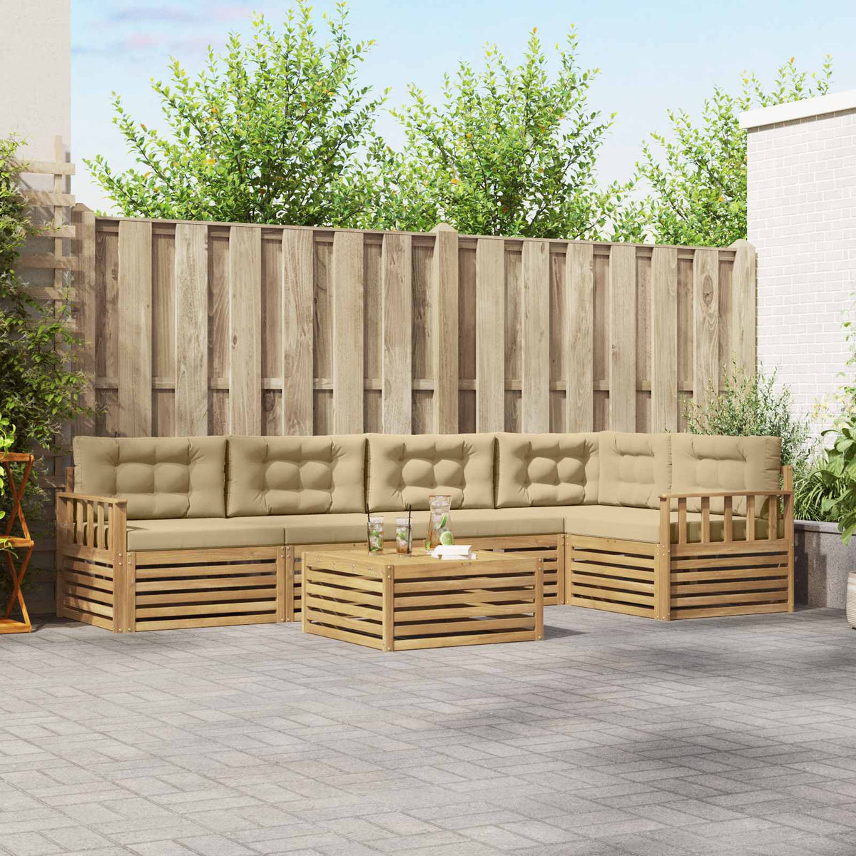 Buiten bankenset met kussen 6 pcs Wit en Beige Polyester is nu te koop bij PeponiXL, paradijselijk wonen!
