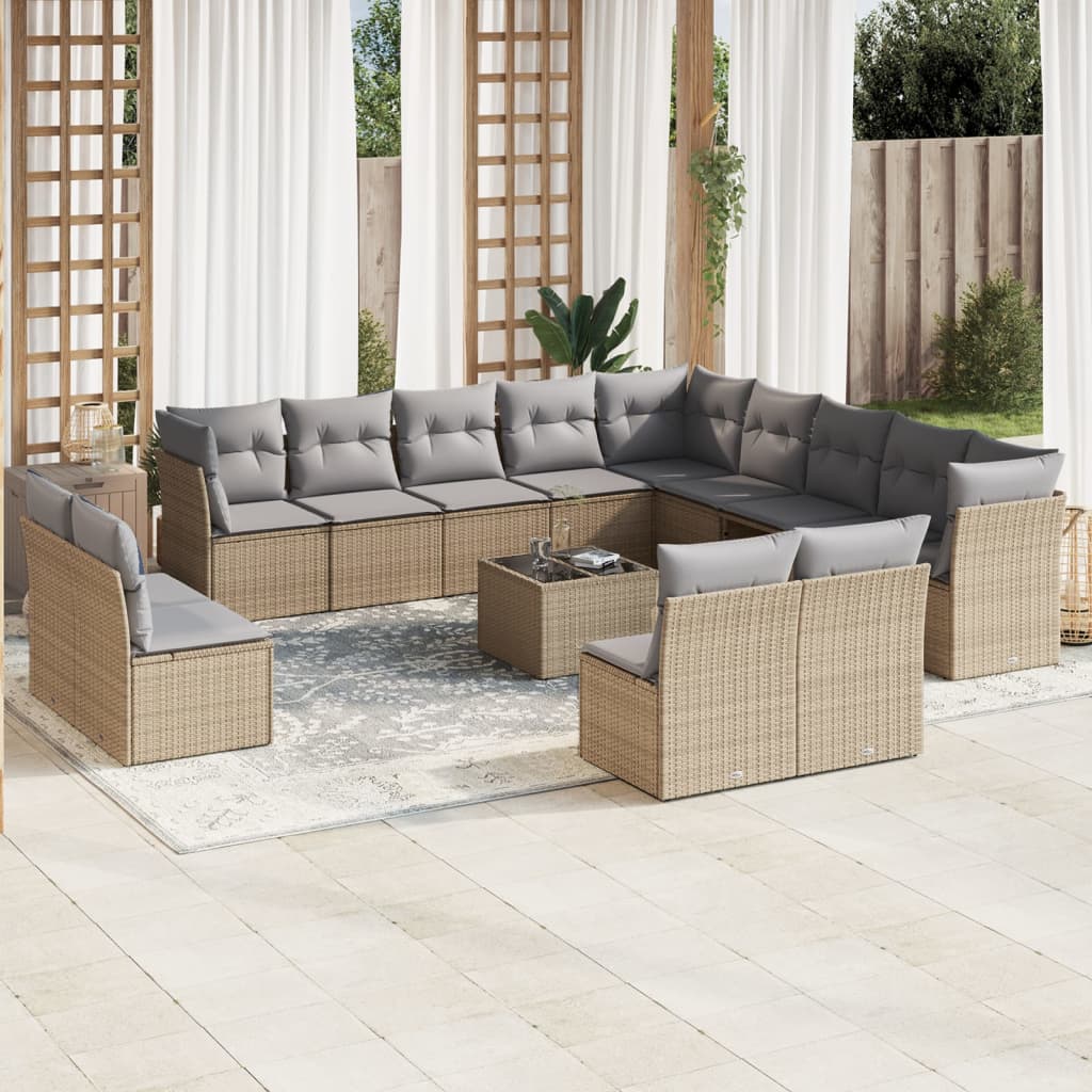 14-delige Loungeset met kussens poly rattan beige is nu te koop bij PeponiXL, paradijselijk wonen!
