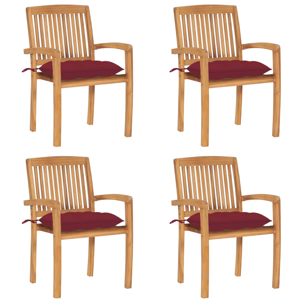 Tuinstoelen stapelbaar 4 st met kussens massief teakhout is nu te koop bij PeponiXL, paradijselijk wonen!