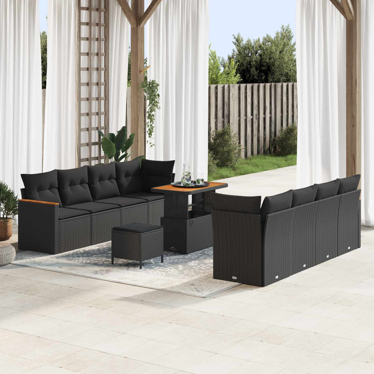 Tuinbankenset 11 pcs Zwart poly rattan is nu te koop bij PeponiXL, paradijselijk wonen!