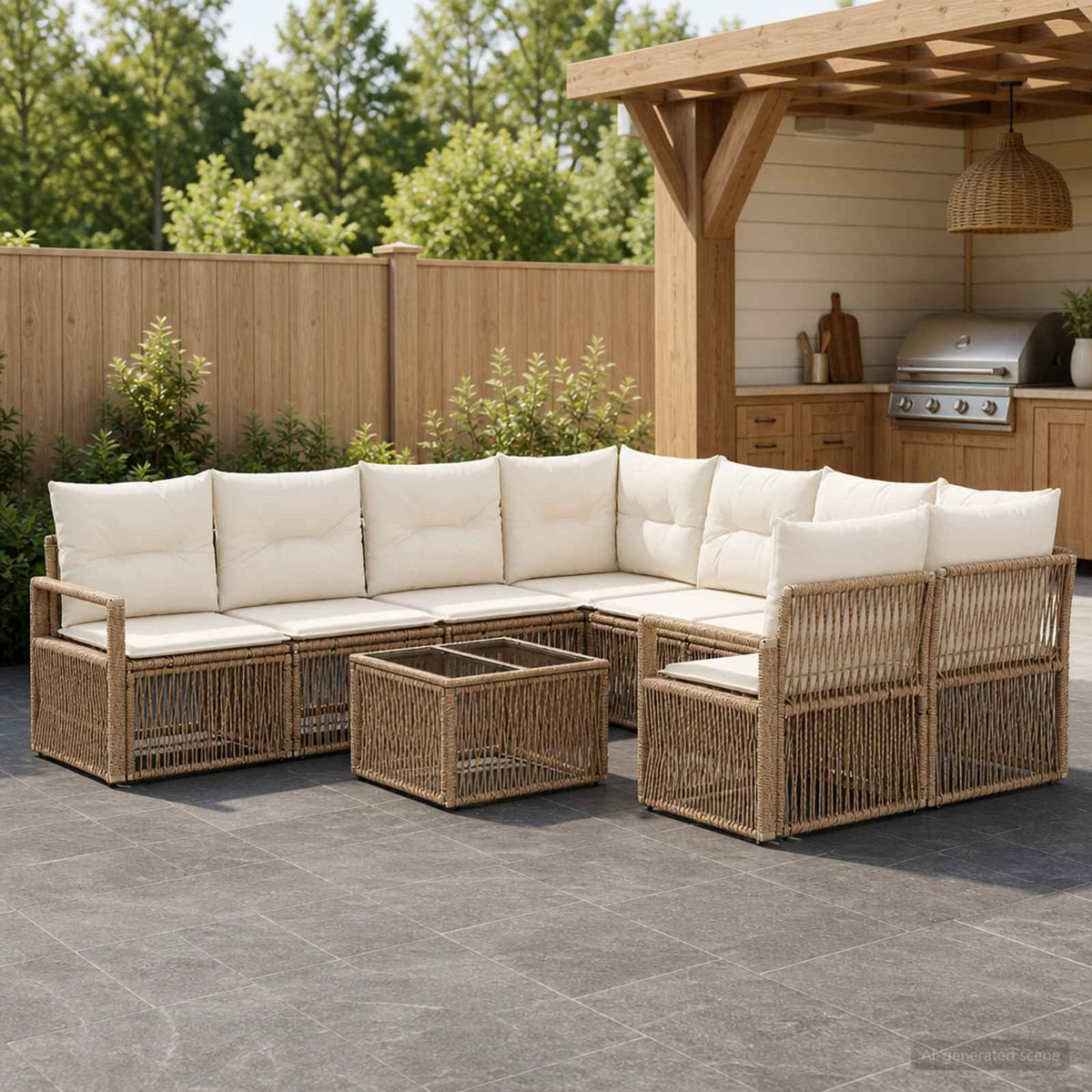 Tuinbankenset 9 st Beige poly rattan is nu te koop bij PeponiXL, paradijselijk wonen!