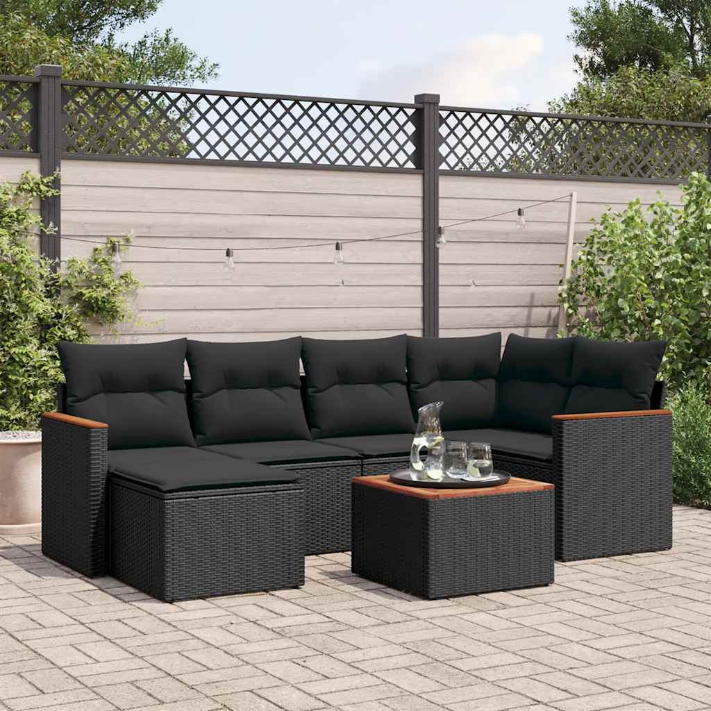 7-delige Loungeset met kussens poly rattan zwart is nu te koop bij PeponiXL, paradijselijk wonen!