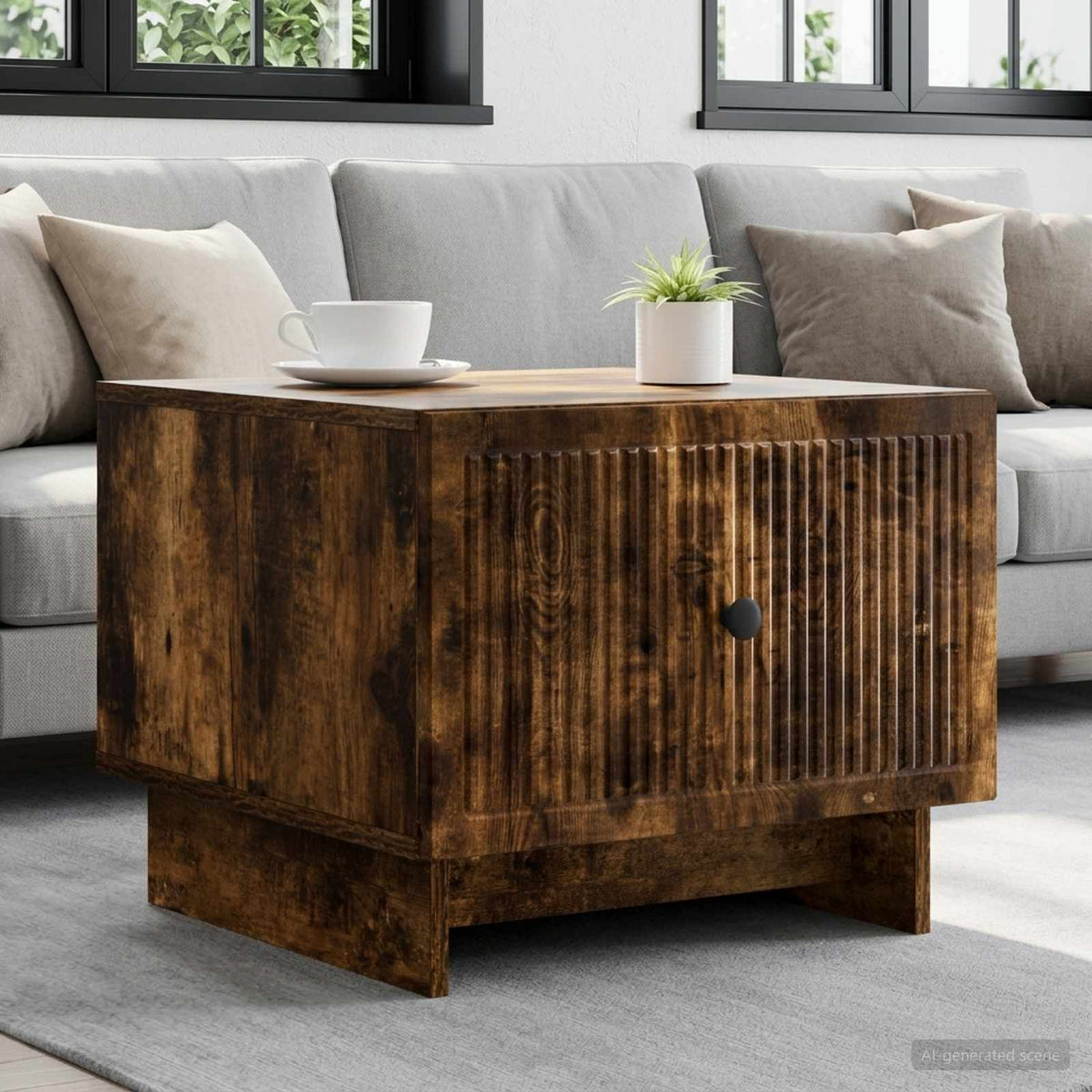 Salontafel met lade Gerookt eiken 49 x 50 x 40 cm Bewerkt hout is nu te koop bij PeponiXL, paradijselijk wonen!