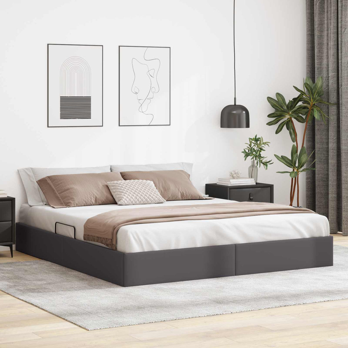Ottoman Bedframe met opslag Grijs 160 x 200 cm Nep Leer is nu te koop bij PeponiXL, paradijselijk wonen!