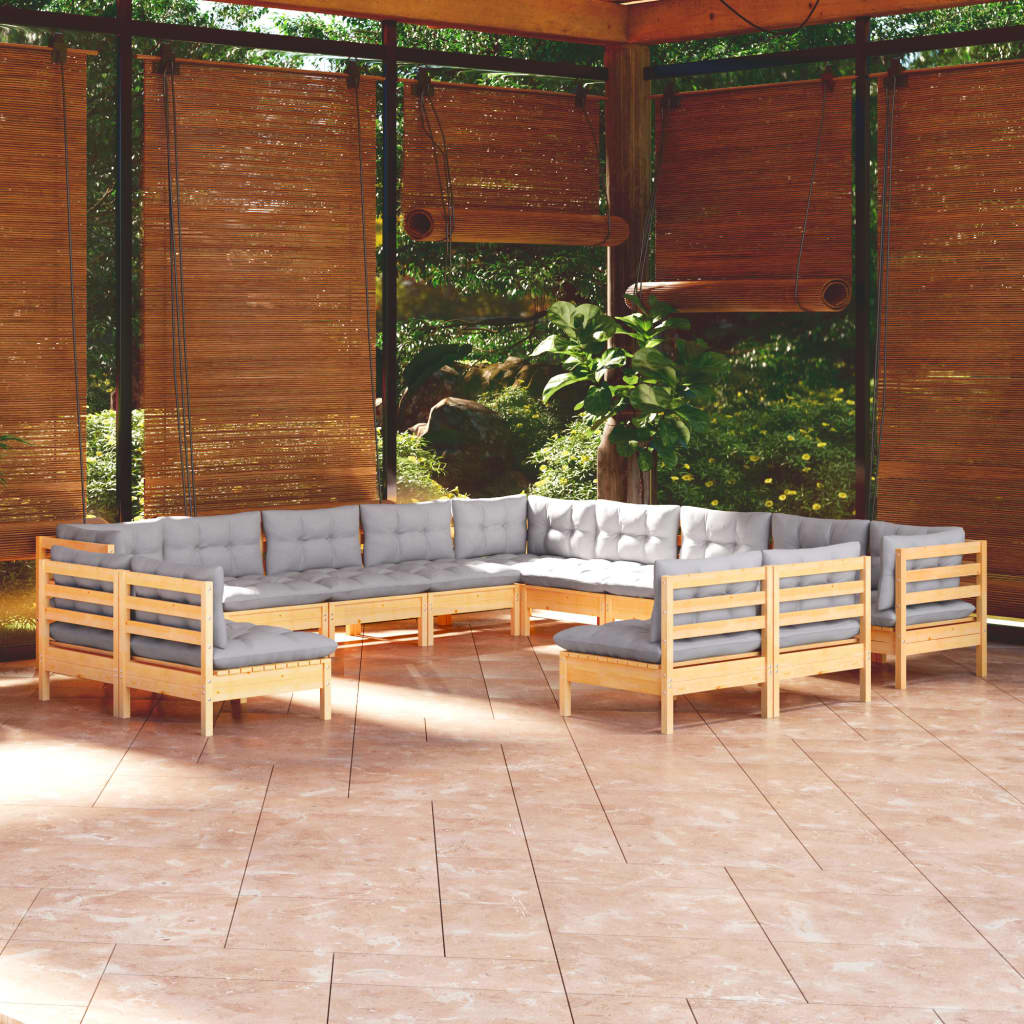 13-delige Loungeset met grijze kussens massief grenenhout is nu te koop bij PeponiXL, paradijselijk wonen!