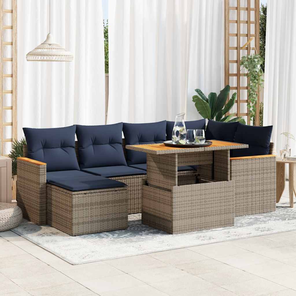 7-delige Loungeset met kussens poly rattan grijs is nu te koop bij PeponiXL, paradijselijk wonen!