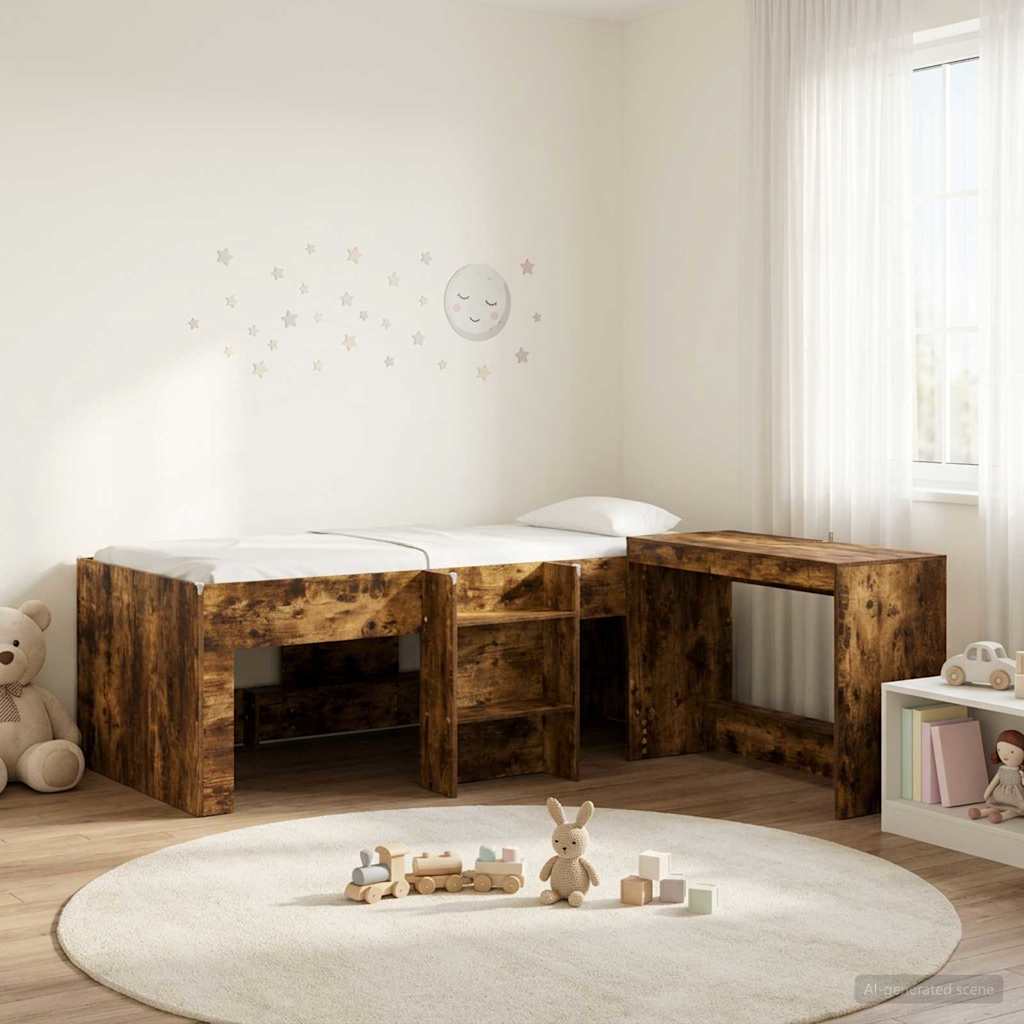 Hoge Bed Frame met Bureau voor Kinderen 2 st Gerookt eiken is nu te koop bij PeponiXL, paradijselijk wonen!