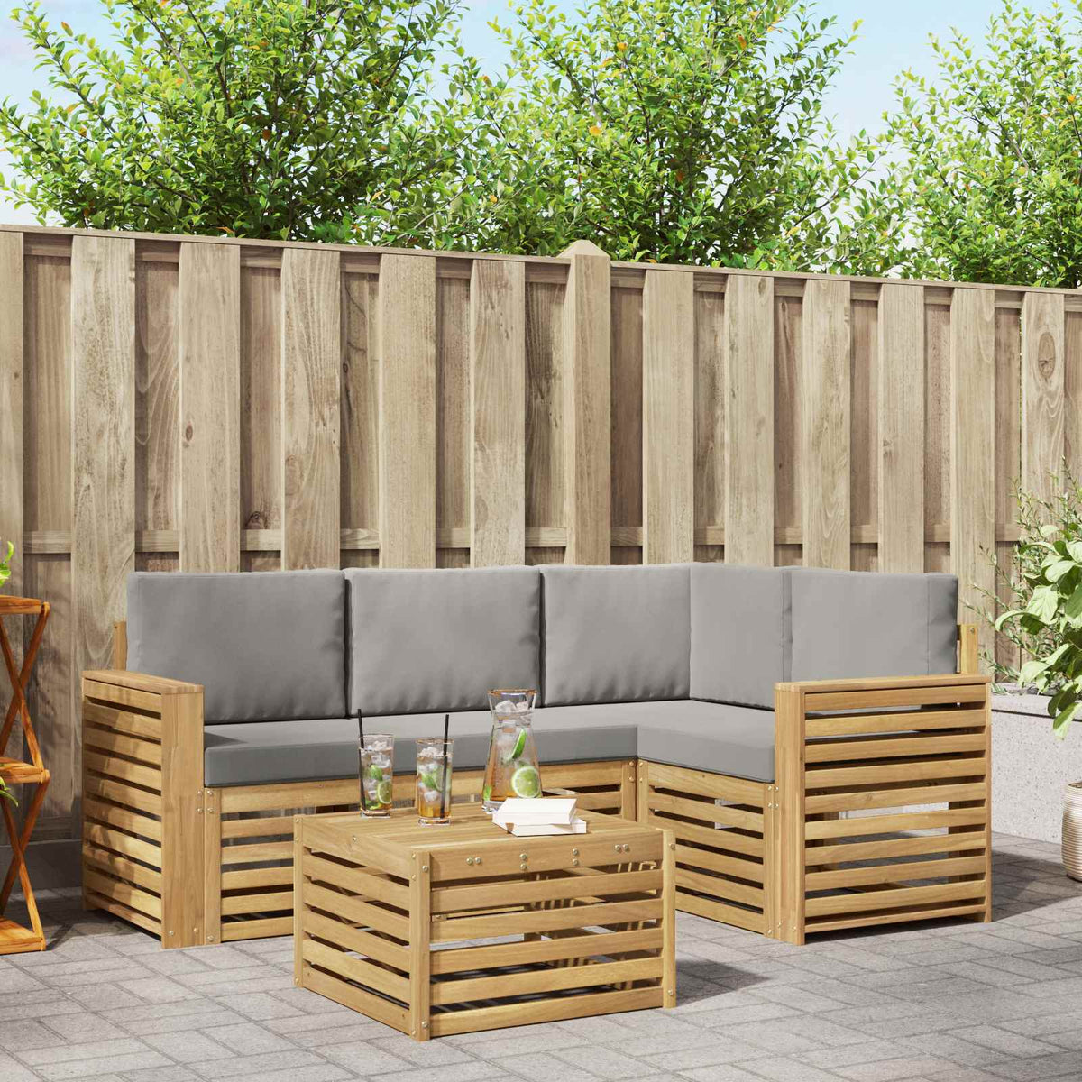 Buiten bankenset 5 pcs Wit en Lichtgrijs 59 x 59 x 37 cm is nu te koop bij PeponiXL, paradijselijk wonen!