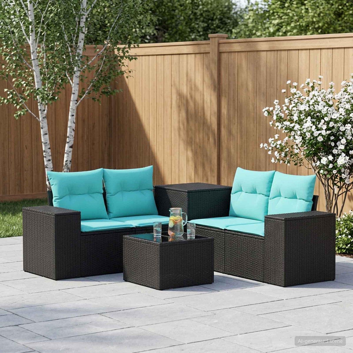 Bankstel 6 st Zwart en Blauw Poly Rattan en Staal is nu te koop bij PeponiXL, paradijselijk wonen!