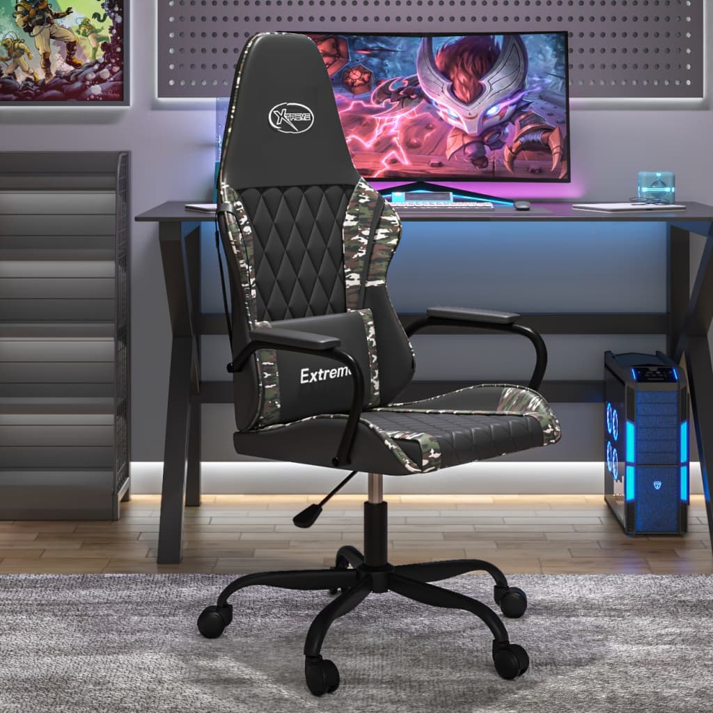 Gamestoel kunstleer zwart en camouflage is nu te koop bij PeponiXL, paradijselijk wonen!