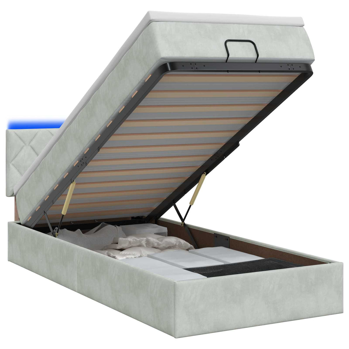 Ottoman Bed met Matrassen en LED Lichtgrijs 90 x 200 cm fluweel is nu te koop bij PeponiXL, paradijselijk wonen!
