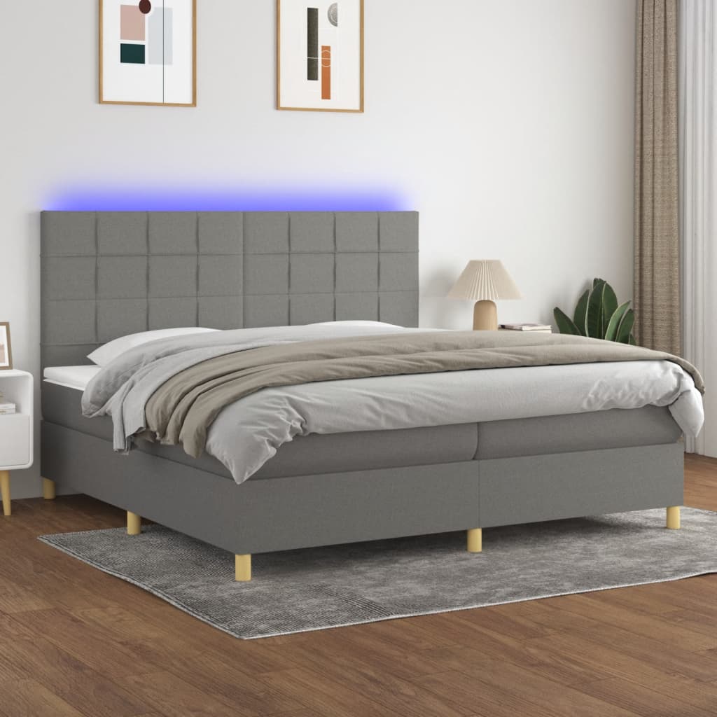 Boxspring met matras en LED stof donkergrijs 200x200 cm is nu te koop bij PeponiXL, paradijselijk wonen!