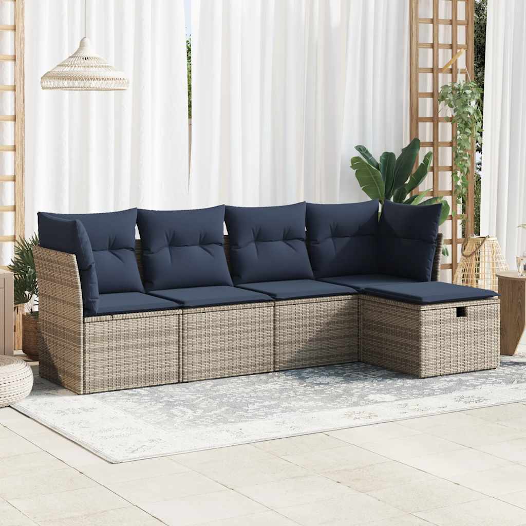 5-delige Loungeset met kussens poly rattan grijs is nu te koop bij PeponiXL, paradijselijk wonen!