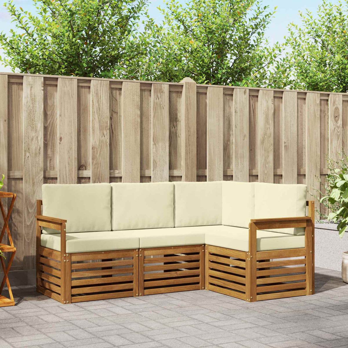 Sofa-Sets 4 pcs Natuurlijk en Crème Massief Acaciahout is nu te koop bij PeponiXL, paradijselijk wonen!
