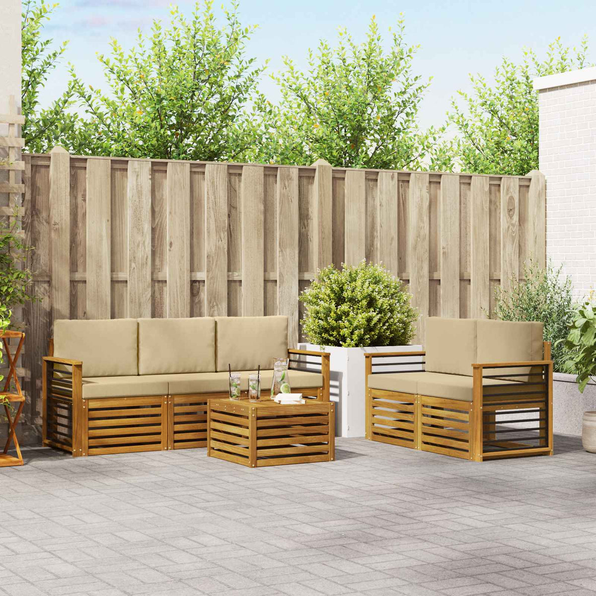 Sofa-Sets 6 pcs Natuurlijk en Beige Massief Acaciahout is nu te koop bij PeponiXL, paradijselijk wonen!