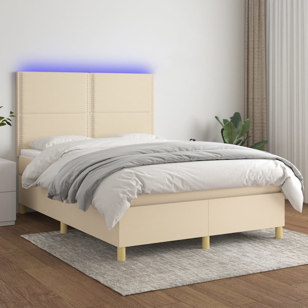 Boxspring met matras en LED stof crèmekleurig 140x190 cm is nu te koop bij PeponiXL, paradijselijk wonen!