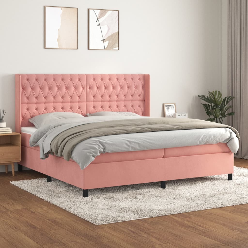Boxspring met matras fluweel roze 200x200 cm is nu te koop bij PeponiXL, paradijselijk wonen!