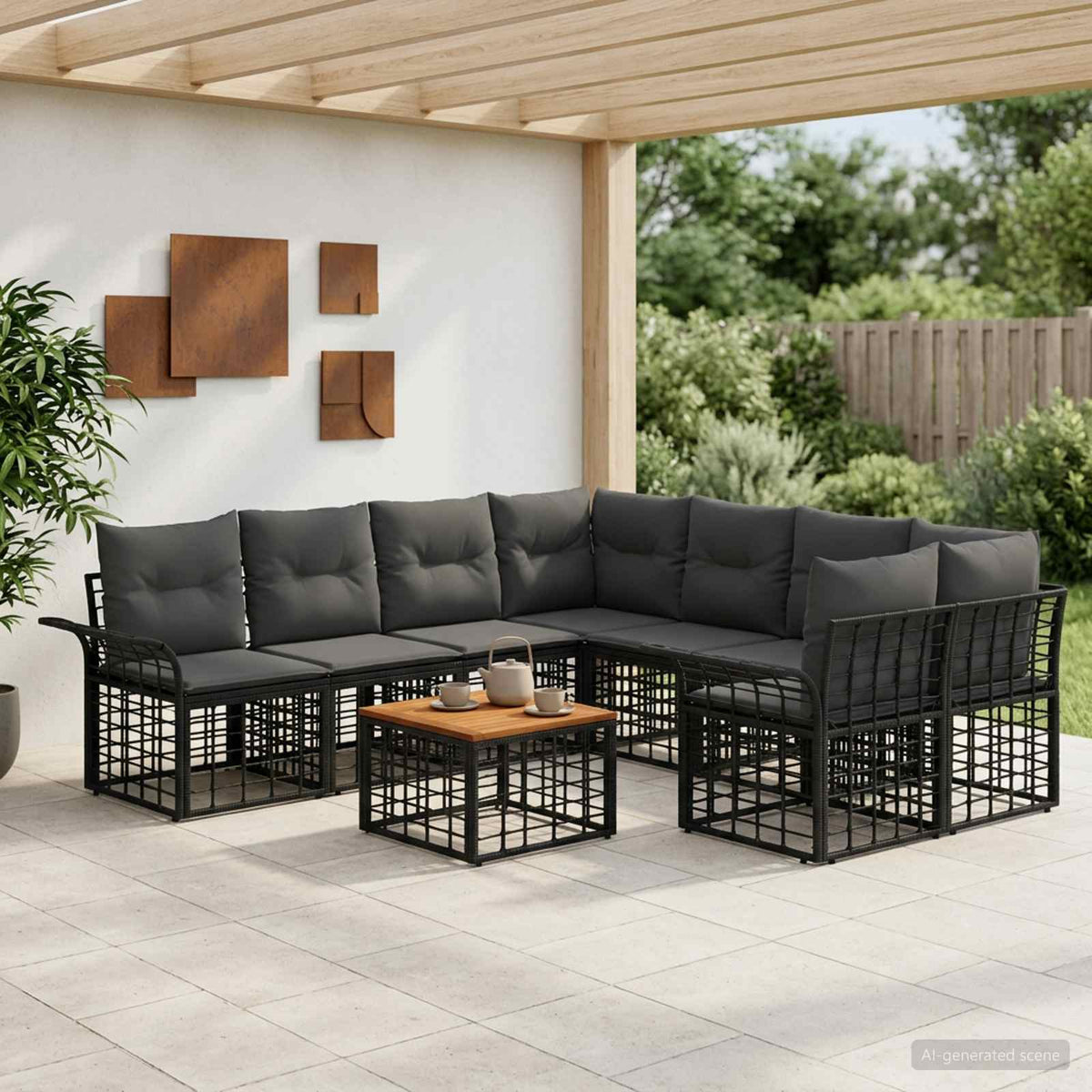 Buiten bankenset 9 st Zwart en Donkergrijs poly rattan is nu te koop bij PeponiXL, paradijselijk wonen!