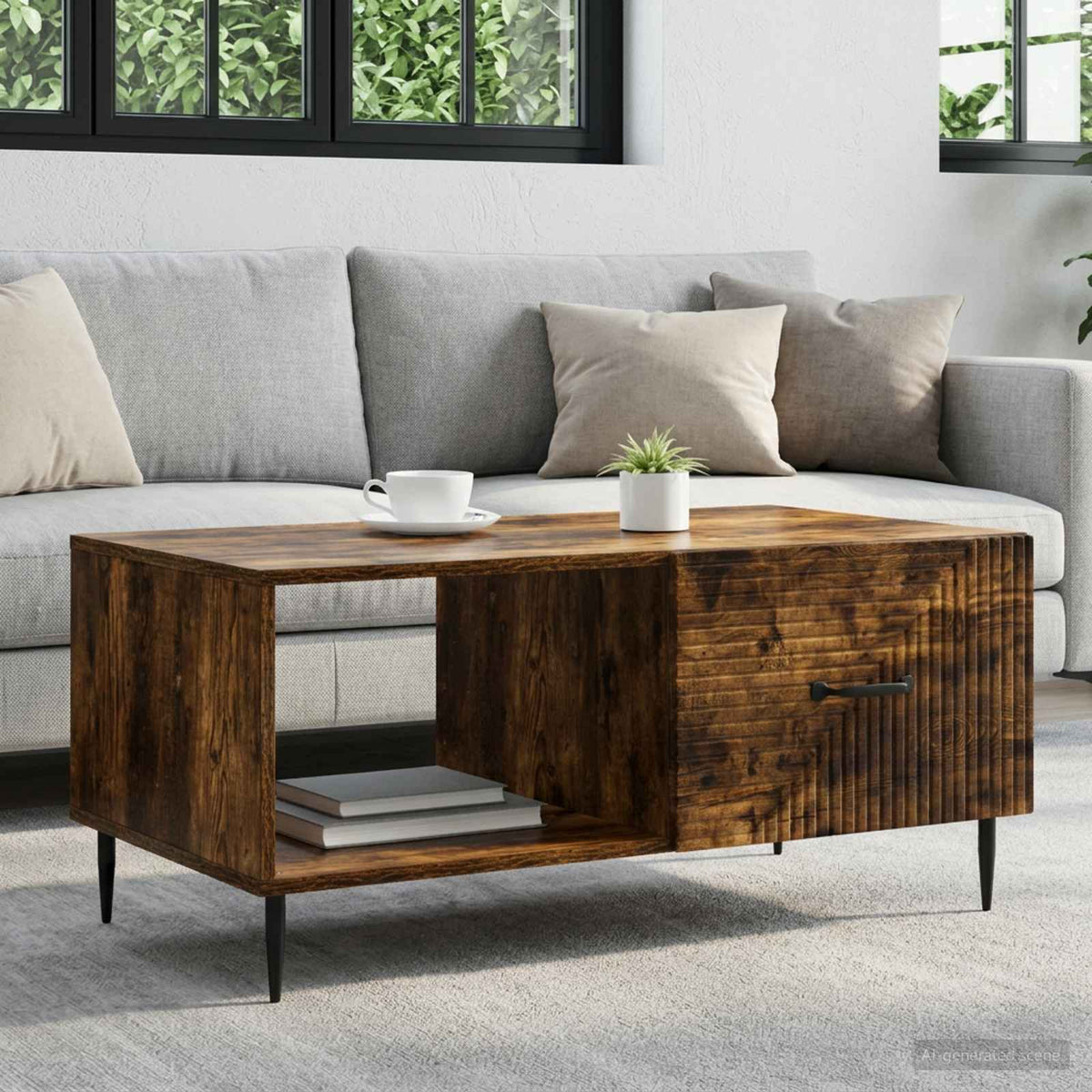 Salontafel Gerookt eiken 90 x 50 x 40 cm Bewerkt hout is nu te koop bij PeponiXL, paradijselijk wonen!