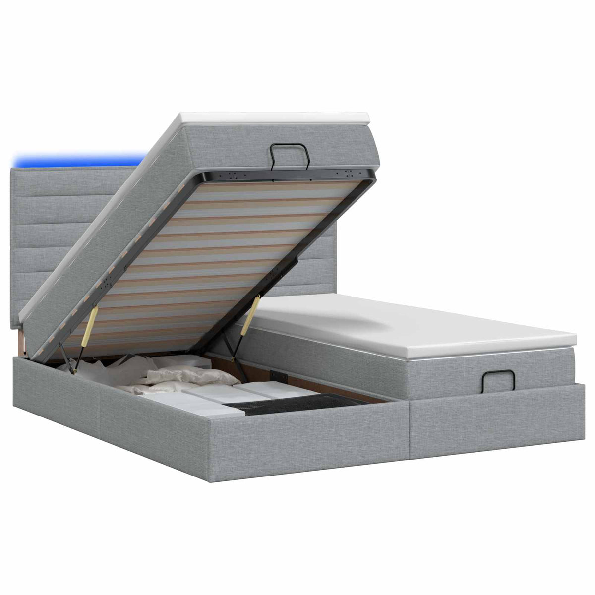 Ottoman Bed met Matrassen en LED Lichtgrijs 200 x 200 cm Stof is nu te koop bij PeponiXL, paradijselijk wonen!