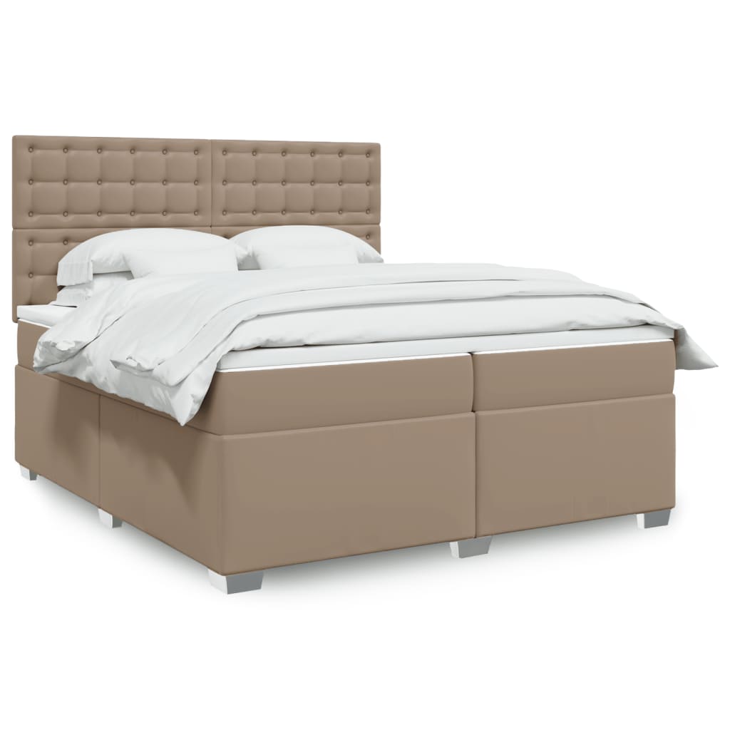 Boxspring met matras kunstleer cappuccinokleurig 200x200 cm is nu te koop bij PeponiXL, paradijselijk wonen!