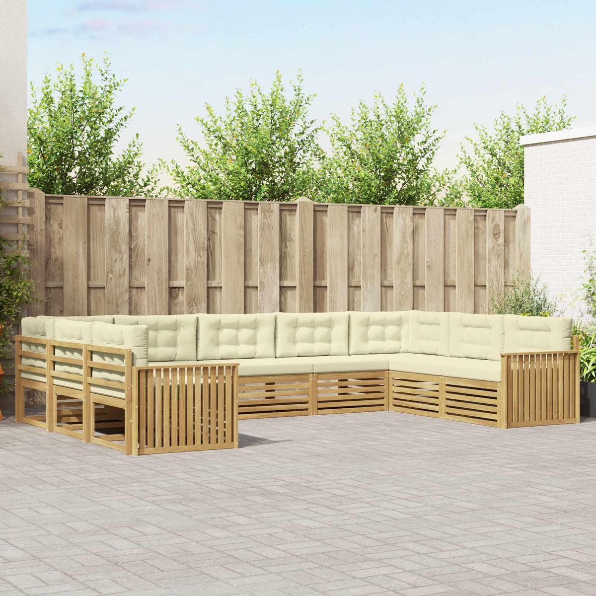 Buiten bankenset 9 pcs Wit en crèmekleurig Massief Acaciahout is nu te koop bij PeponiXL, paradijselijk wonen!