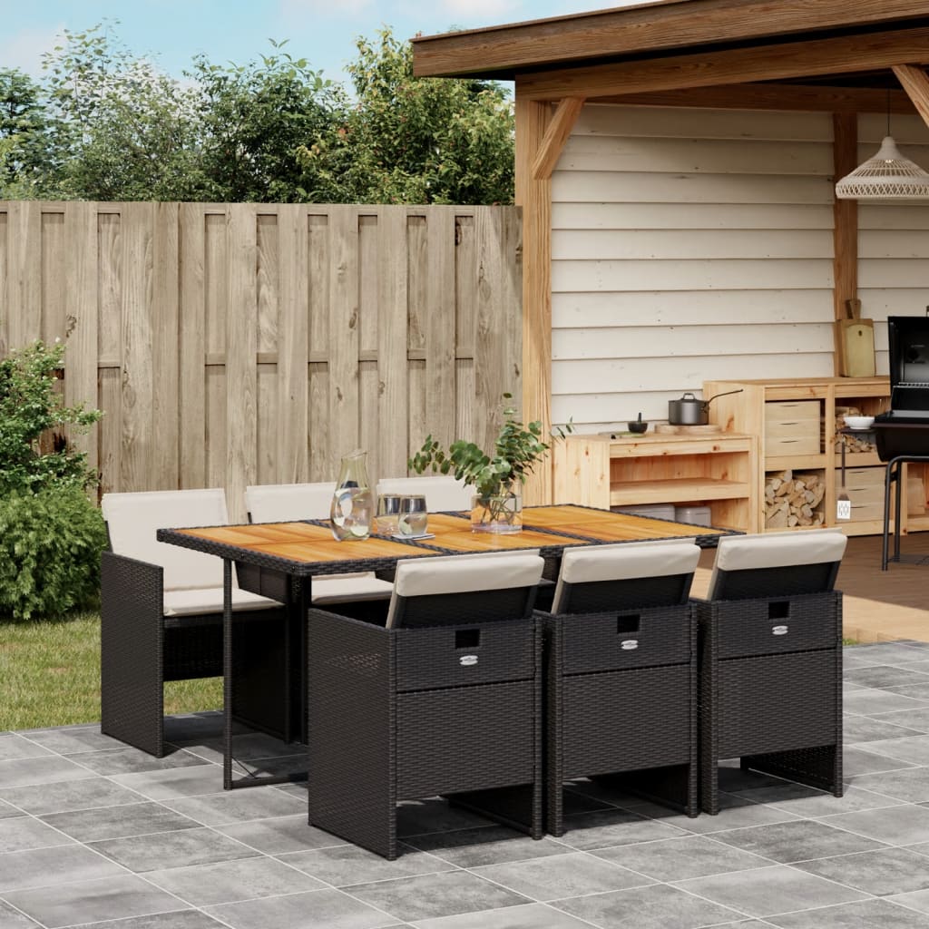 7-delige Tuinset met kussens poly rattan zwart is nu te koop bij PeponiXL, paradijselijk wonen!