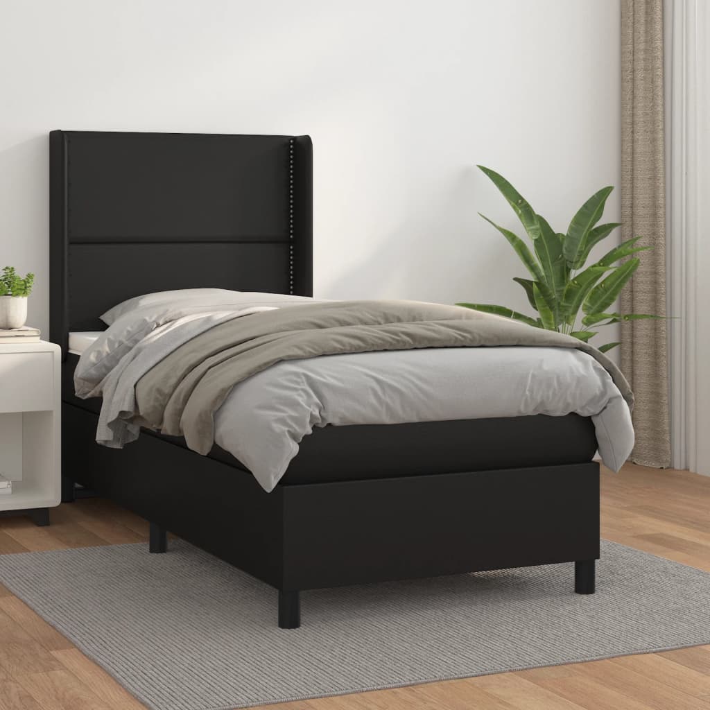 Boxspring met matras kunstleer zwart 90x200 cm is nu te koop bij PeponiXL, paradijselijk wonen!
