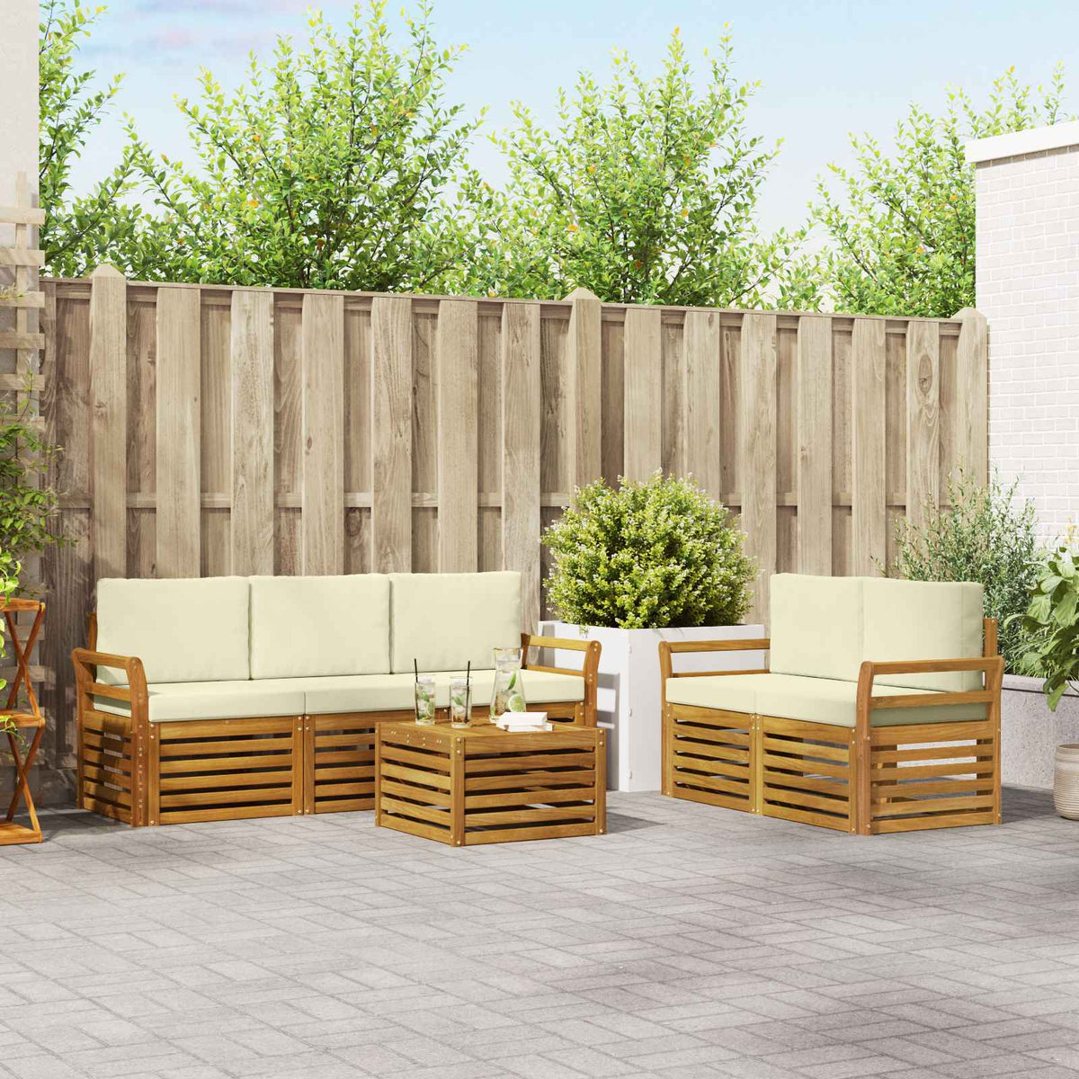 Sofa-Sets 6 pcs Natuurlijk en Crème Massief Acaciahout is nu te koop bij PeponiXL, paradijselijk wonen!