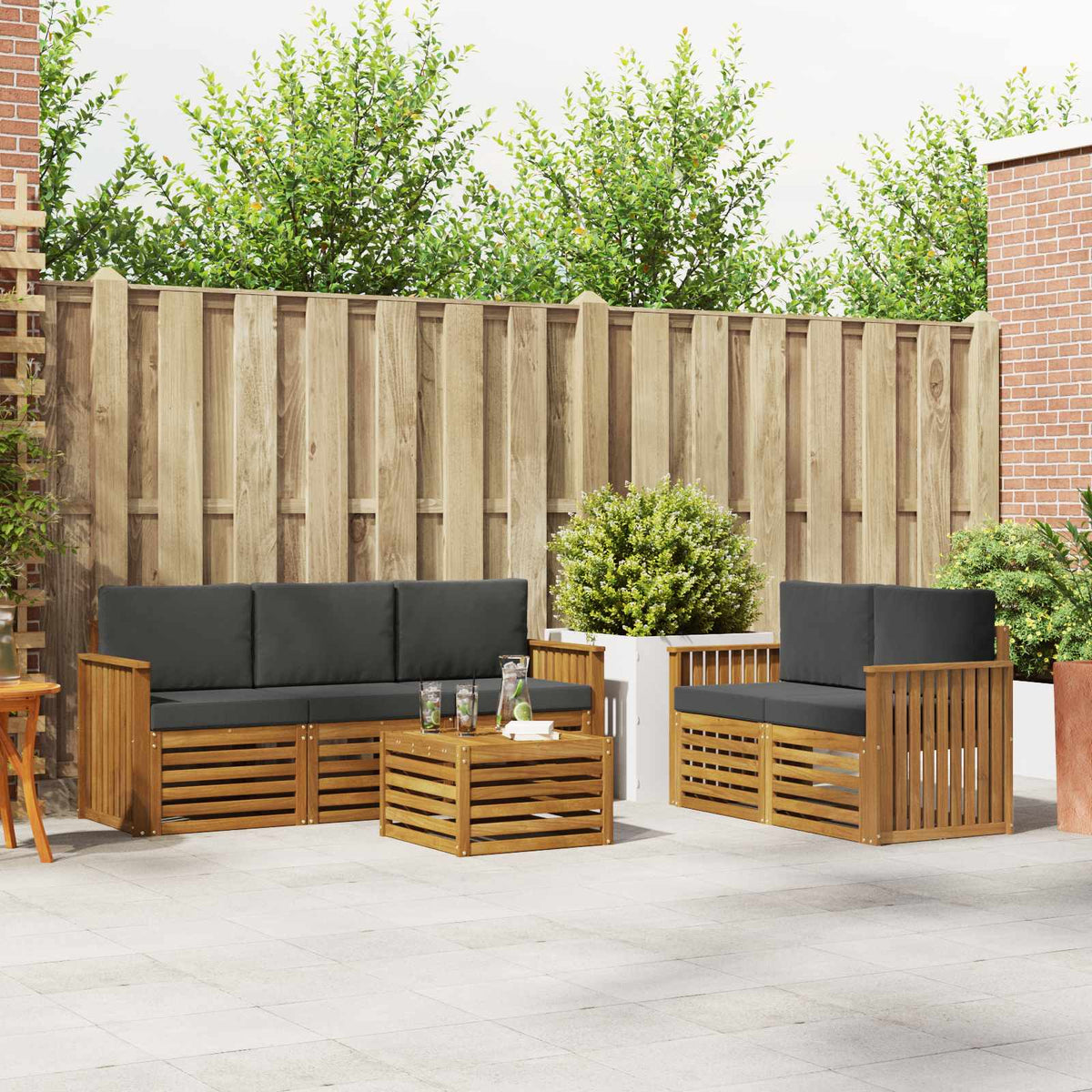 Sofa-Sets 6 pcs Natuurlijk en Antraciet Massief Acaciahout is nu te koop bij PeponiXL, paradijselijk wonen!