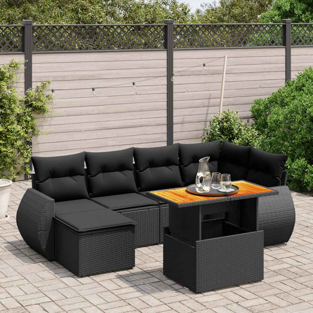 7-delige Loungeset met kussens poly rattan zwart is nu te koop bij PeponiXL, paradijselijk wonen!