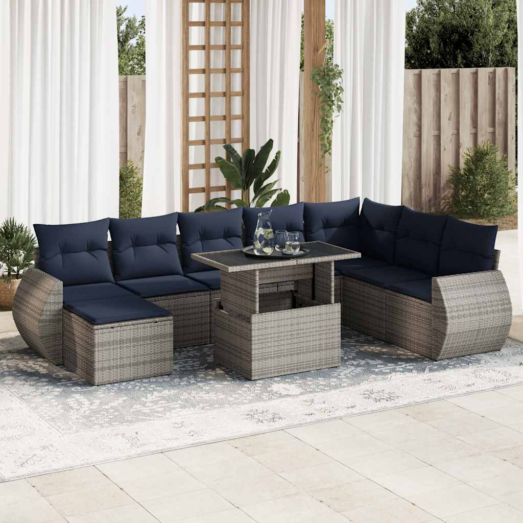9-delige Loungeset met kussens poly rattan acacia grijs is nu te koop bij PeponiXL, paradijselijk wonen!