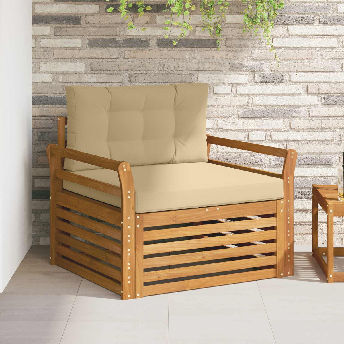 Tuinbank Massief Acaciahout en Polyester Natuurlijk en Beige is nu te koop bij PeponiXL, paradijselijk wonen!