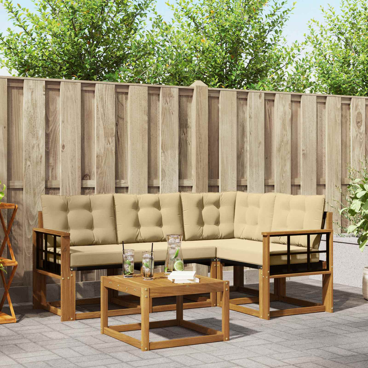 Buiten bankenset met kussen 5 pcs Natuurlijk en Beige is nu te koop bij PeponiXL, paradijselijk wonen!