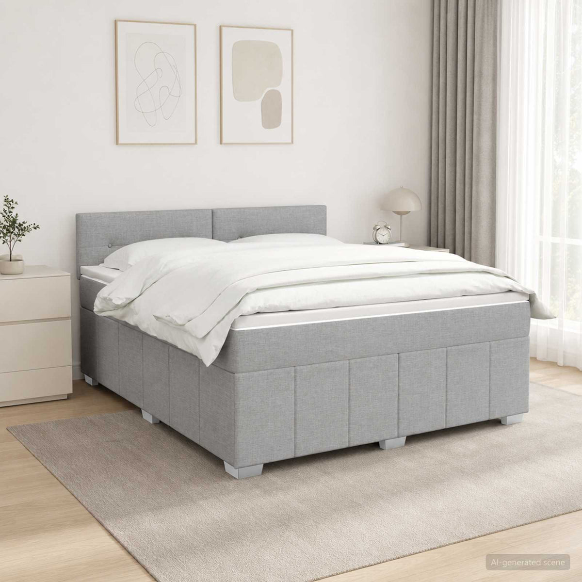 LED Boxspring Bed met Matras Lichtgrijs 180 x 200 cm Stof is nu te koop bij PeponiXL, paradijselijk wonen!